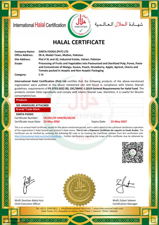 Halal certificate issued to Simta Foods